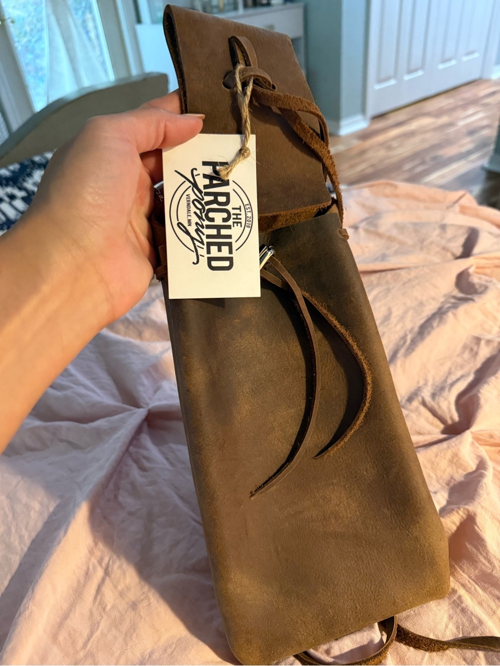 Brown Leather saddle attachment water bottle - Picture 2 of 3